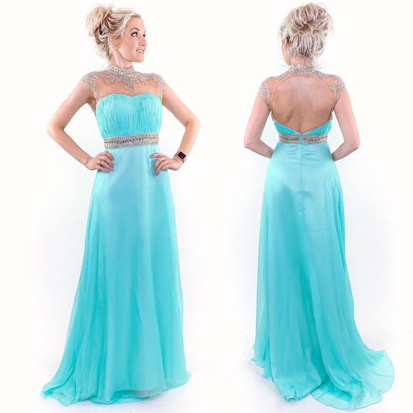 Cinderella Divine Dresses & Skirts - Aqua Chiffon Illusion Evening Gown Prom Dress